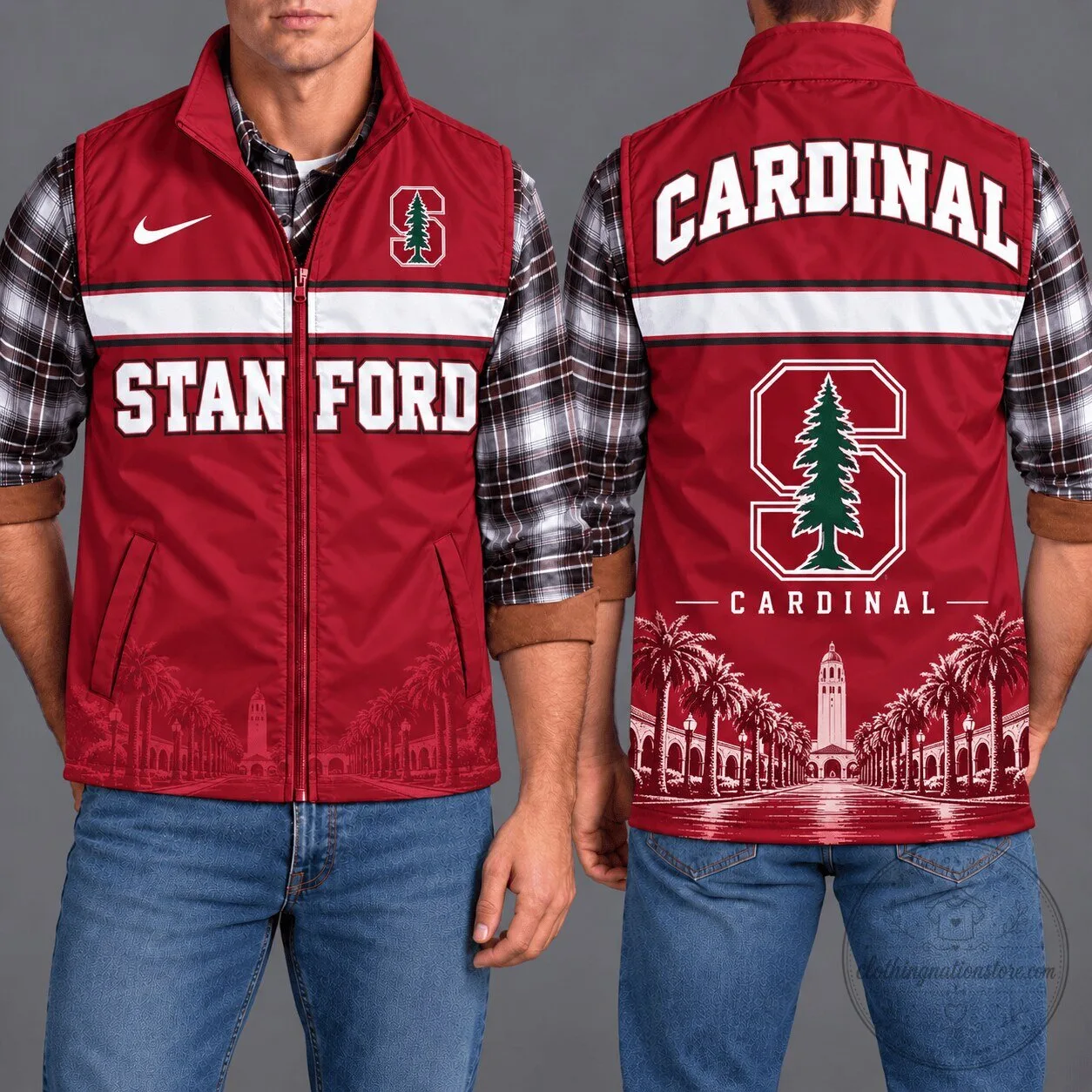 Stanford Cardinal University Red Full Zip Sleeveless Vest Jacket