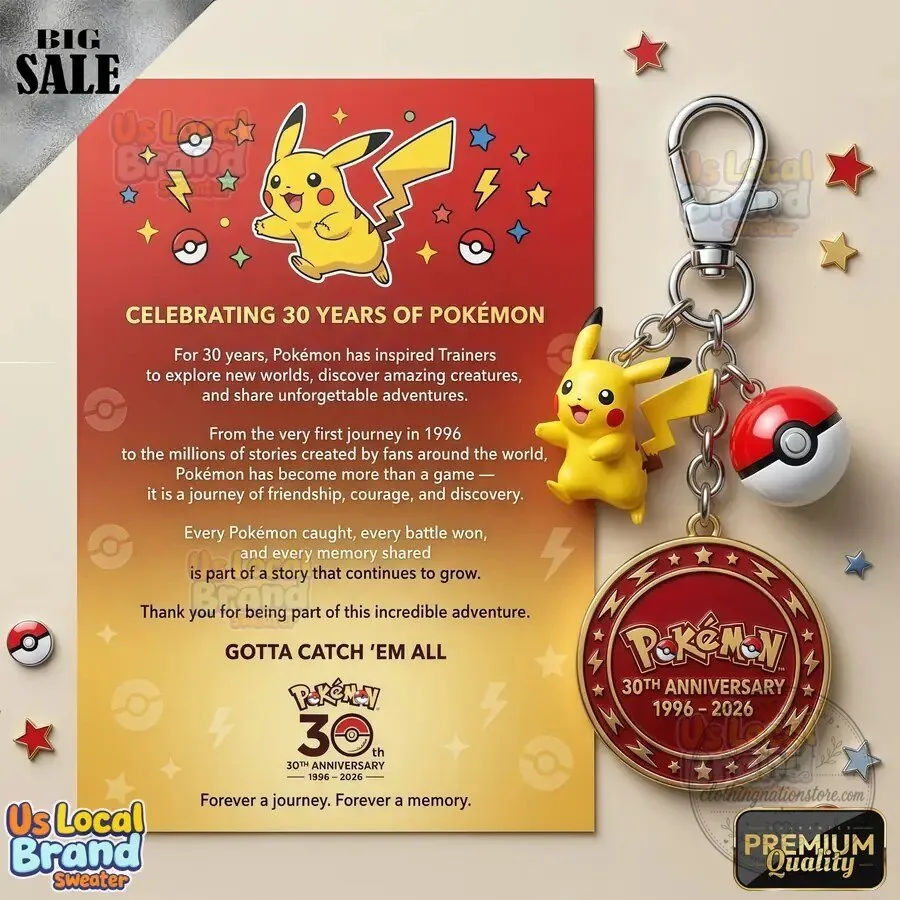 Pokemon 30th Anniversary Pikachu Pokeball Charm Keychain 7 Pokemon 30th Anniversary Pikachu Pokeball Charm Keychain