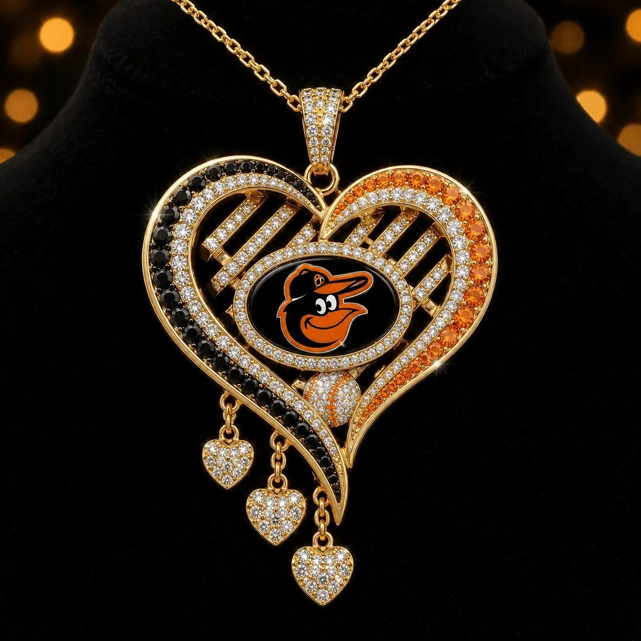 Baltimore Orioles Heart Pendant Necklace with Diamonds