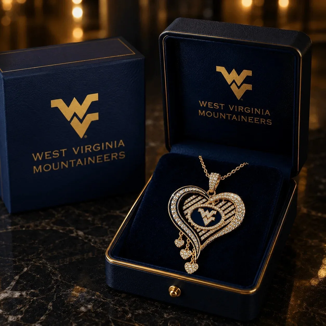 West Virginia Mountaineers Heart Shaped Diamond Pendant Necklace