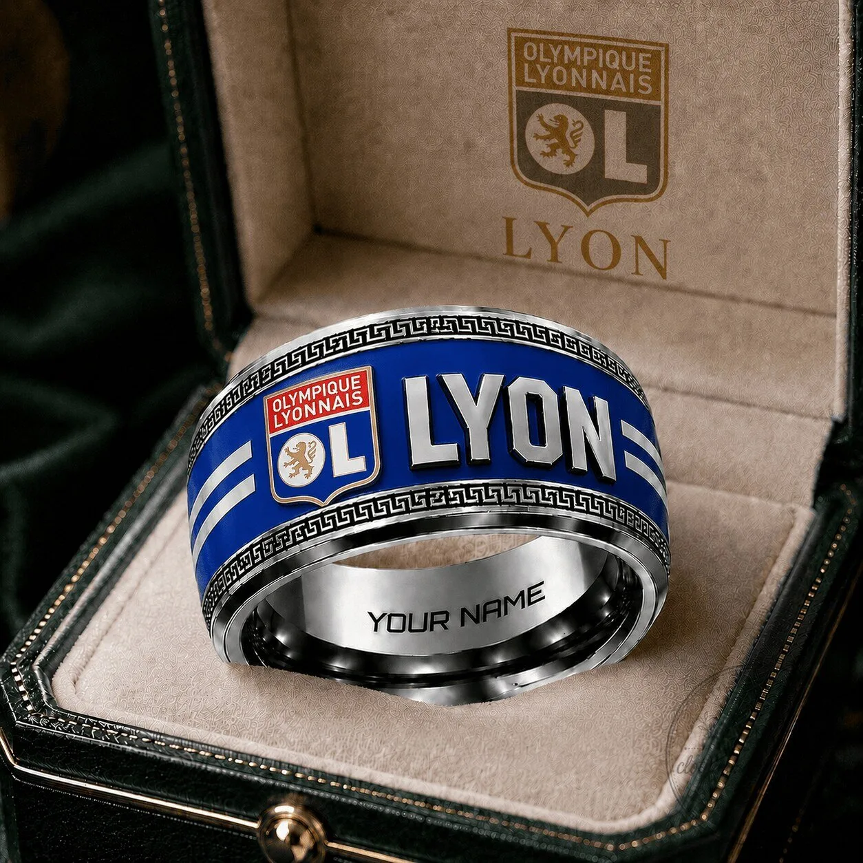 Olympique Lyonnais Football Club Custom Name Engraved Stainless Steel Ring