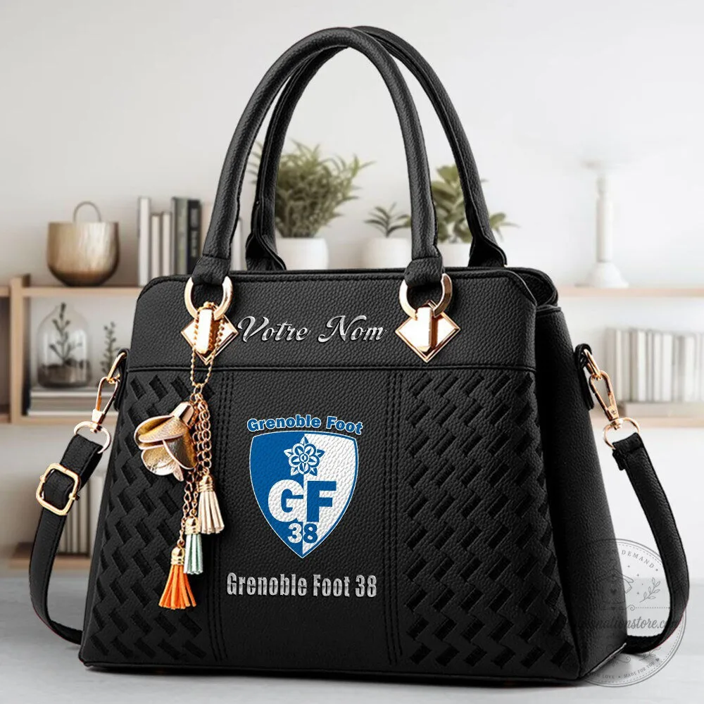Grenoble Foot 38 Football Club Logo Custom Name Black Handbag 10 Grenoble Foot 38 Football Club Logo Custom Name Black Handbag