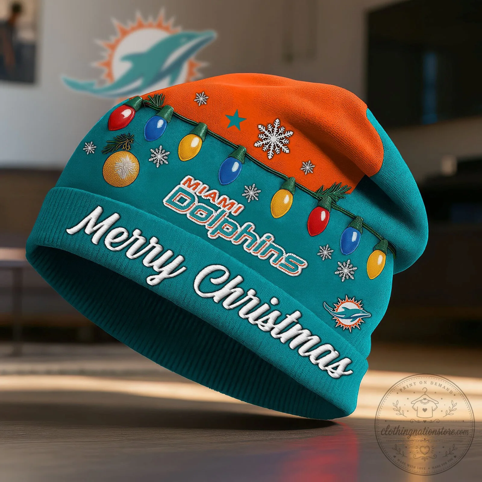 Miami Dolphins Merry Christmas Winter Beanie Hat