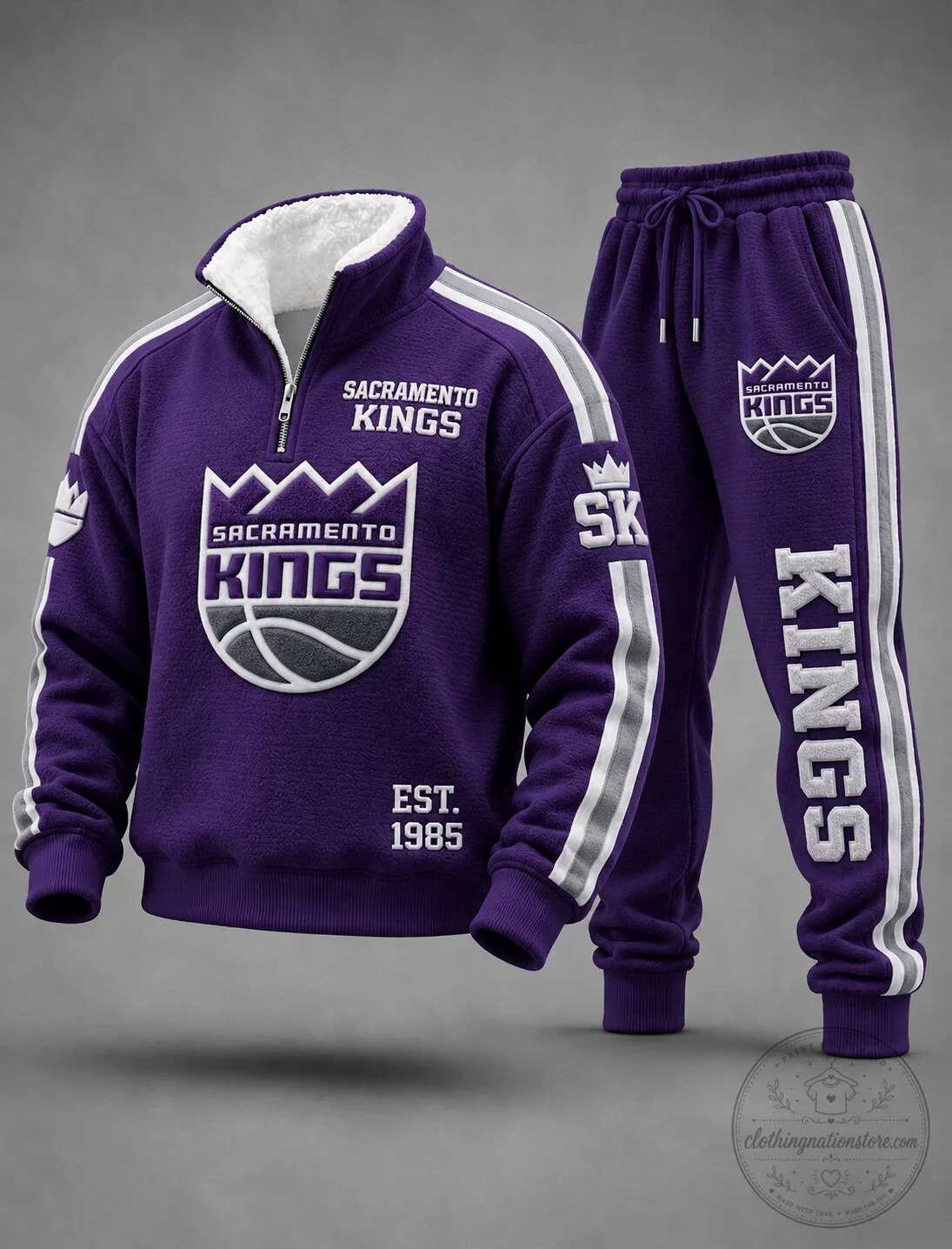 Sacramento Kings Basketball Team Half-Zip Pullover Sweatshirt and Sweatpants Set