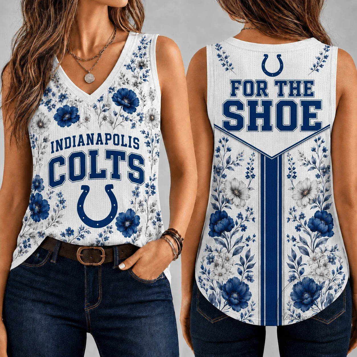 Indianapolis Colts Floral Vintage Game Day Women's V-Neck Tank Top