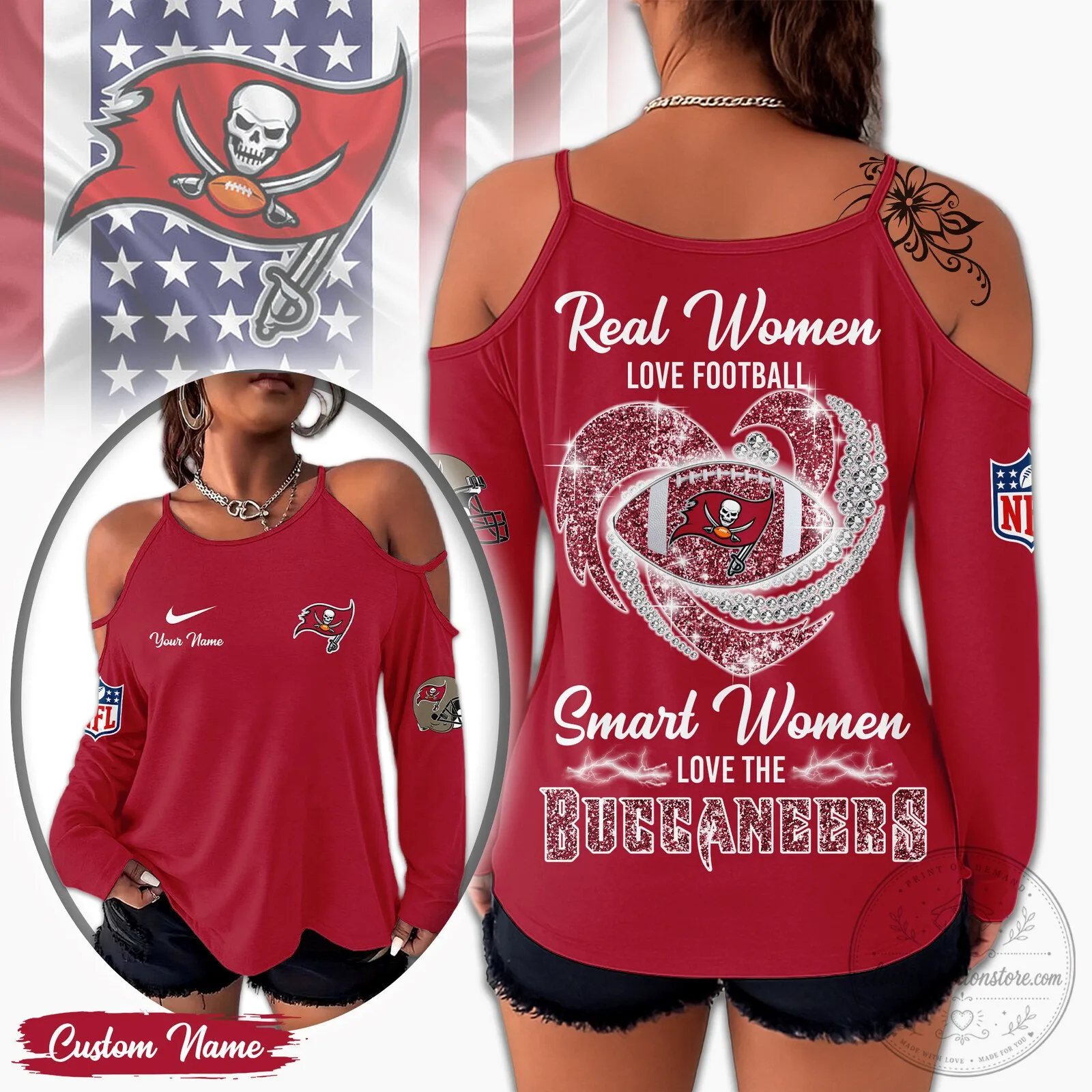 Tampa Bay Buccaneers Real Women Love Football Cold Shoulder Long Sleeve T-Shirt 1 Tampa Bay Buccaneers Real Women Love Football Cold Shoulder Long Sleeve T-Shirt