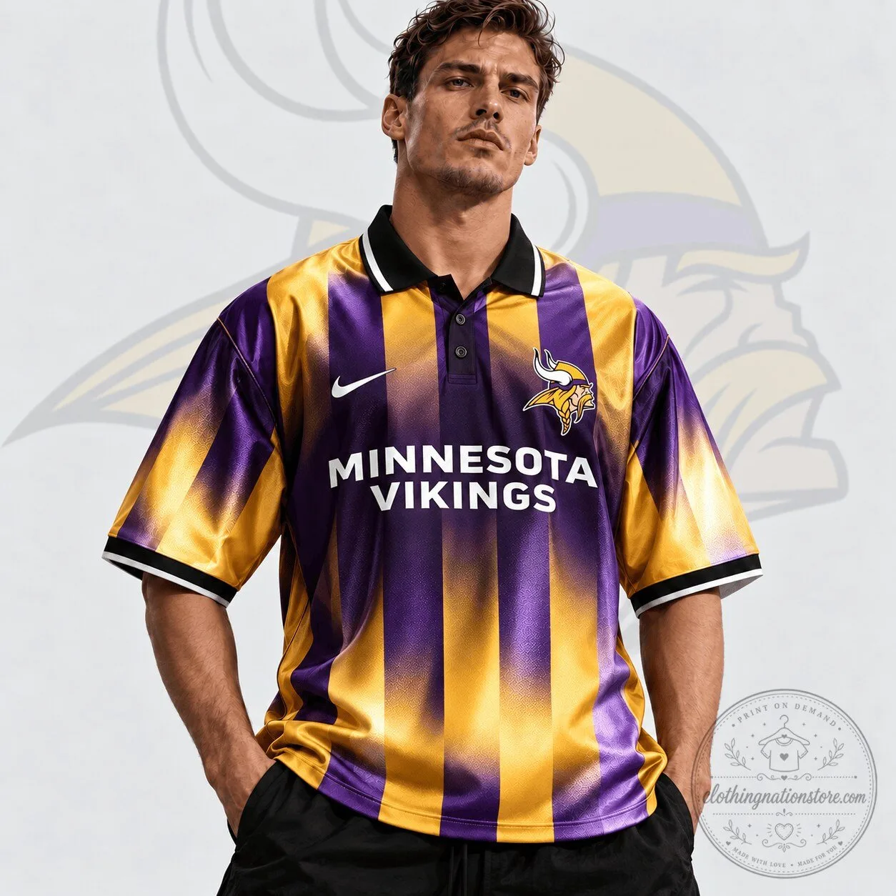 Minnesota Vikings Purple Gold Striped National Football League Team Polo Shirt 2 Minnesota Vikings Purple Gold Striped National Football League Team Polo Shirt