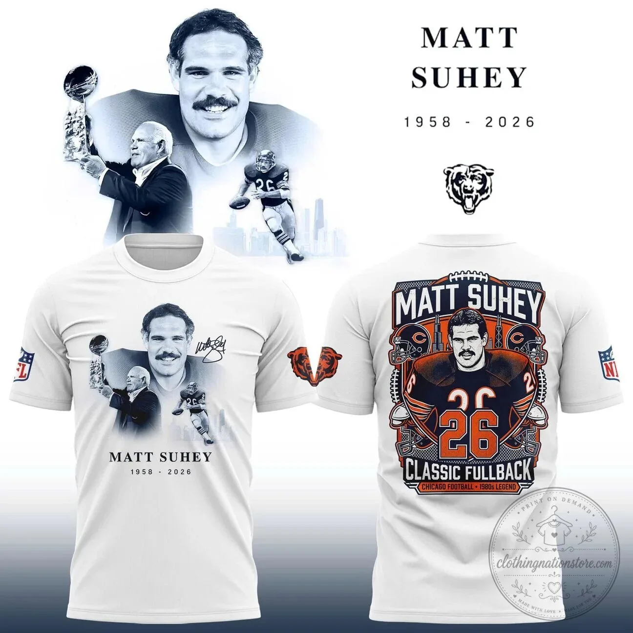 Matt Suhey Chicago Bears Shirt, Classic Fullback 1980s Legend Football T-Shirt 2 Matt Suhey Chicago Bears Shirt, Classic Fullback 1980s Legend Football T-Shirt