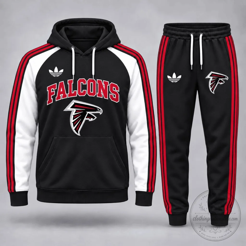 Atlanta Falcons National Football League Team Logo Black Hoodie and Jogger Pants Set Atlanta Falcons National Football League Team Logo Black Hoodie and Jogger Pants Set