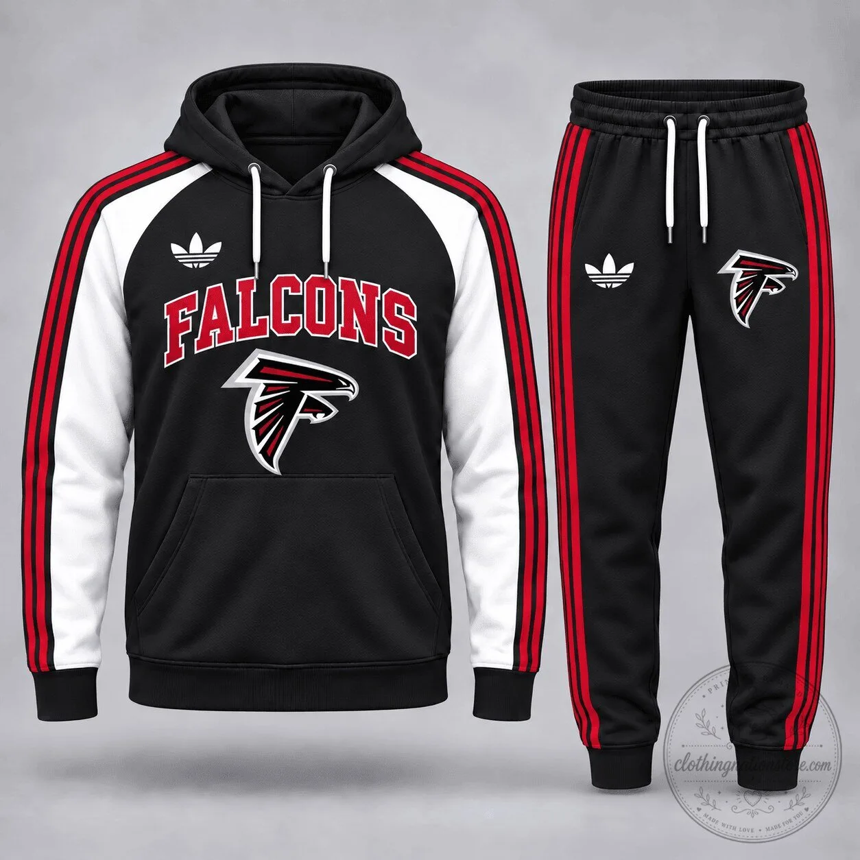 Atlanta Falcons National Football League Team Logo Black Hoodie and Jogger Pants Set 2 Atlanta Falcons National Football League Team Logo Black Hoodie and Jogger Pants Set