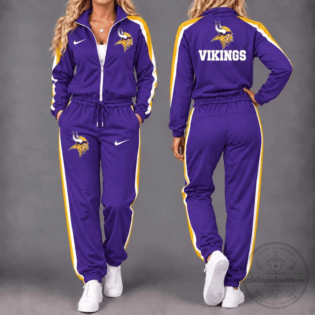 Minnesota Vikings NFL Football Team Purple and Gold Striped Tracksuit Set 2 Minnesota Vikings NFL Football Team Purple and Gold Striped Tracksuit Set