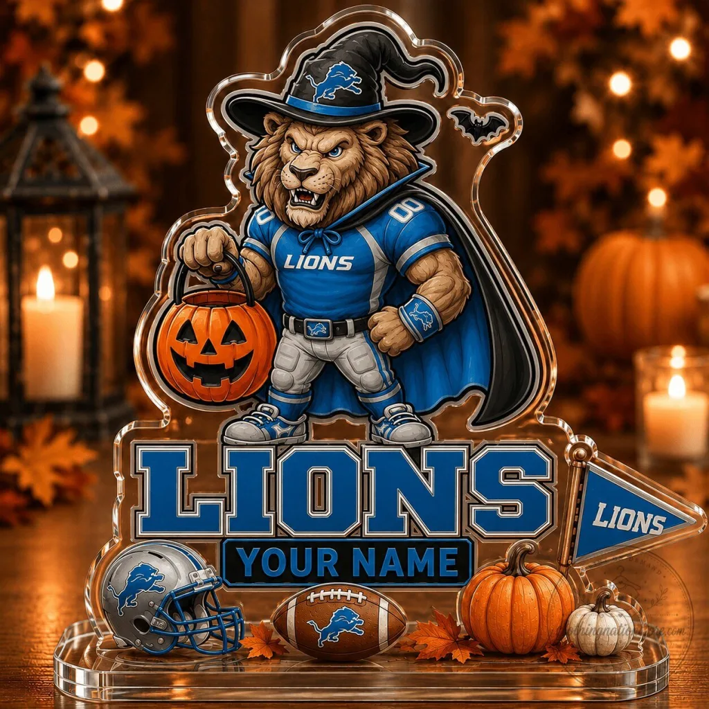 Detroit Lions Fan Halloween Acrylic Block Plaque Personalized Gift Detroit Lions Fan Halloween Acrylic Block Plaque Personalized Gift