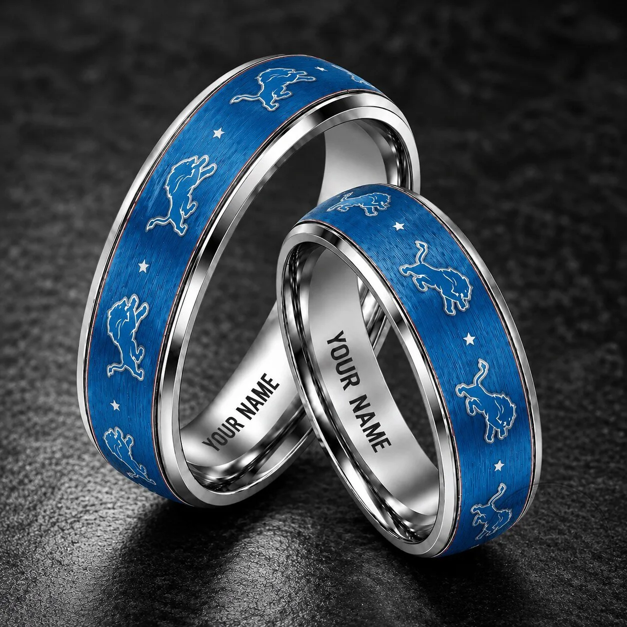 Detroit Lions Fan Personalized Silver Tungsten Ring with Blue Inlay 2 Detroit Lions Fan Personalized Silver Tungsten Ring with Blue Inlay