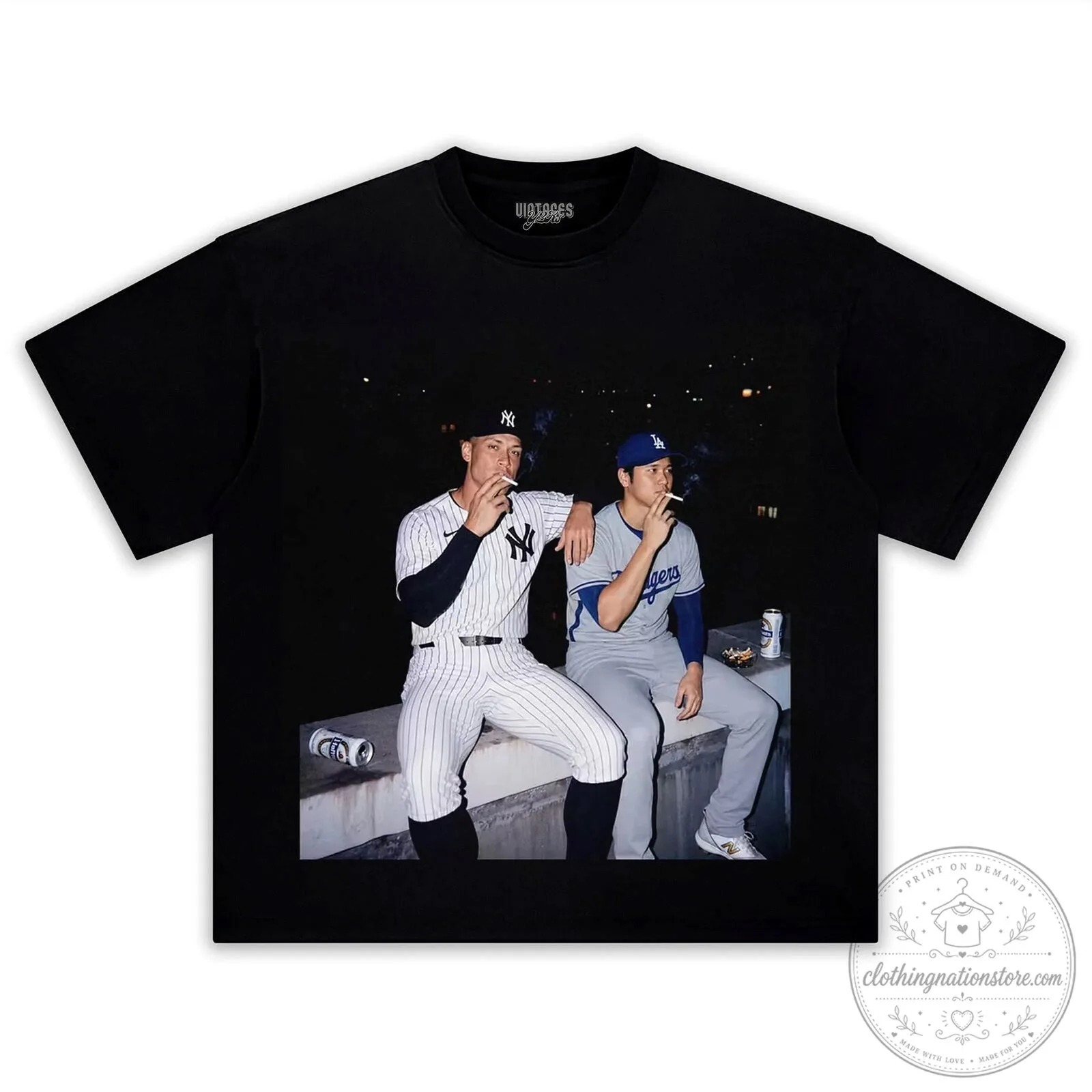 Aaron Judge and Shohei Ohtani Baseball Players Smoking Black T-Shirt 1 Aaron Judge and Shohei Ohtani Baseball Players Smoking Black T-Shirt