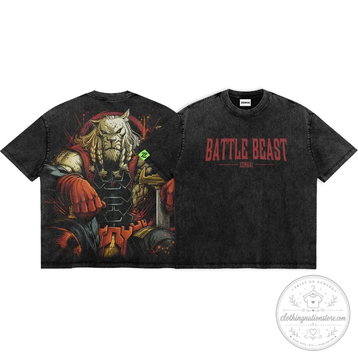 Battle Beast Apex Predator Graphic Print Washed Black T-Shirt