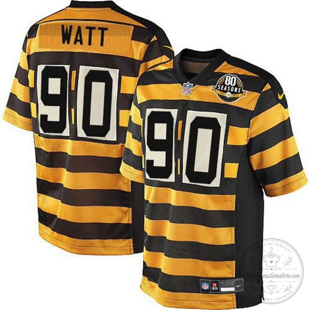 T.J. Watt Pittsburgh Steelers 80 Seasons Bumblebee Football Jersey T.J. Watt Pittsburgh Steelers 80 Seasons Bumblebee Football Jersey