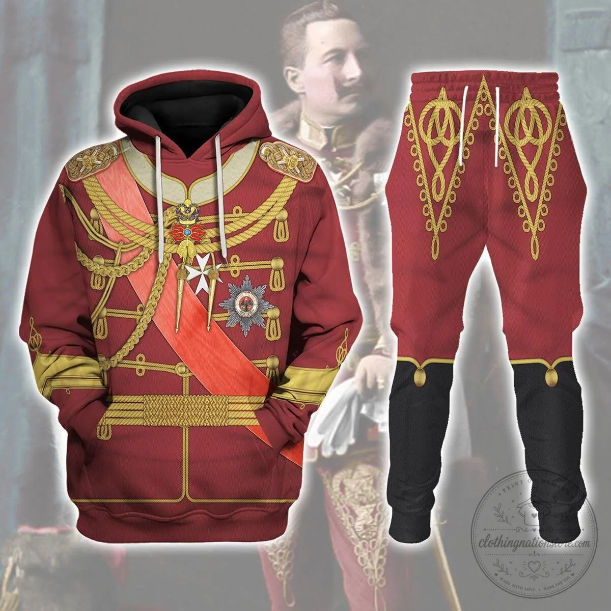 Kaiser Wilhelm II Imperial German Uniform Costume Hoodie Sweatshirt and Pants Set 1 Kaiser Wilhelm II Imperial German Uniform Costume Hoodie Sweatshirt and Pants Set