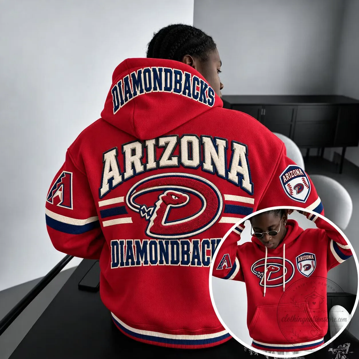 Arizona Diamondbacks Baseball Team Red Embroidered Logo Hoodie