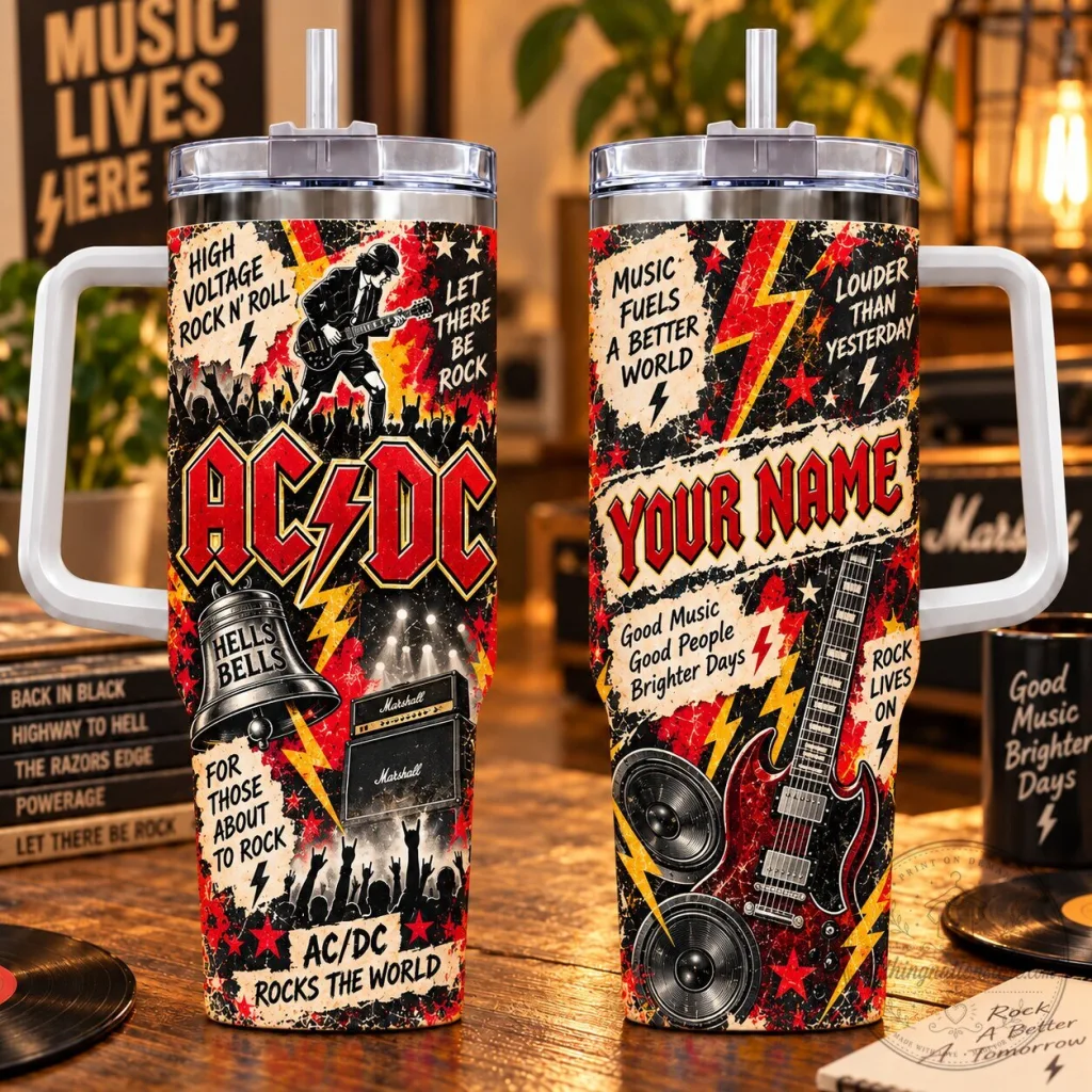 ACDC Personalized Rock and Roll Music Band Stainless Steel Tumbler with Handle AC/DC Personalized Rock and Roll Music Band Stainless Steel Tumbler with Handle