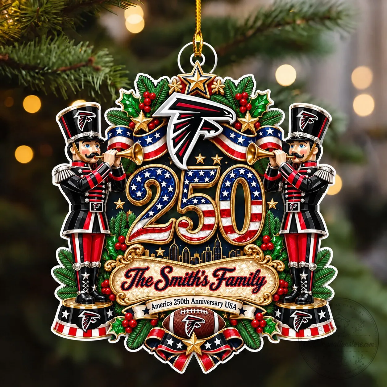 Atlanta Falcons NFL Christmas Ornament Custom Name America 250th Anniversary