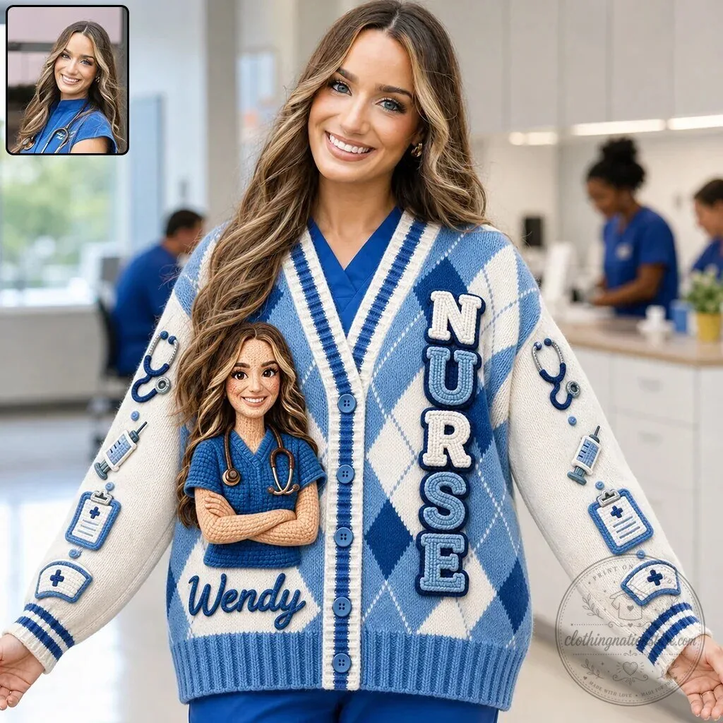 Personalized Nurse Cardigan with Custom Photo and Name for Women