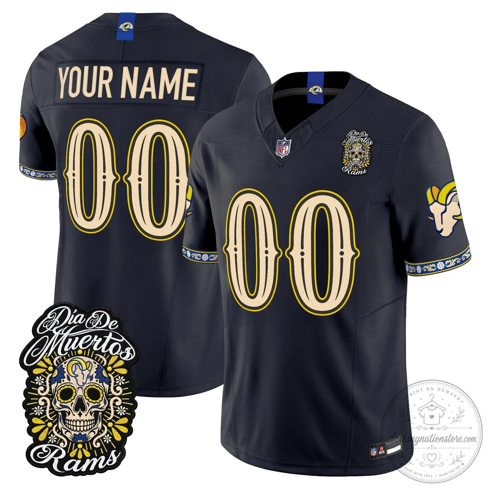 Los Angeles Rams Dia de los Muertos Vapor Limited Custom Football Jersey 1 Los Angeles Rams Dia de los Muertos Vapor Limited Custom Football Jersey