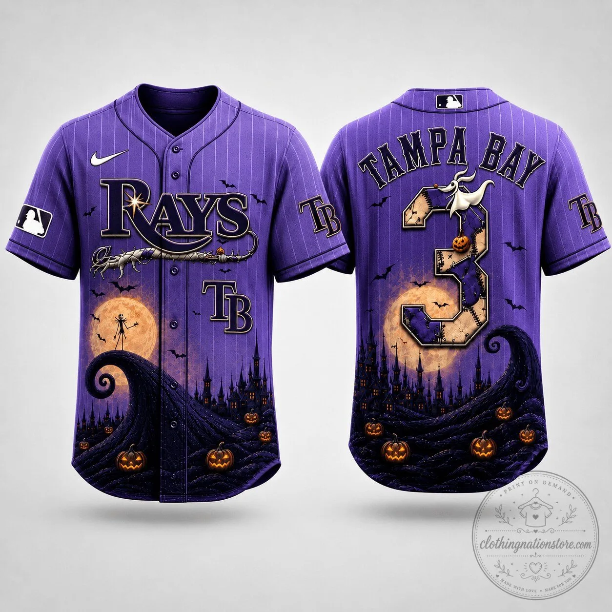 Tampa Bay Rays Baseball Halloween Haunted Moon Purple Jersey