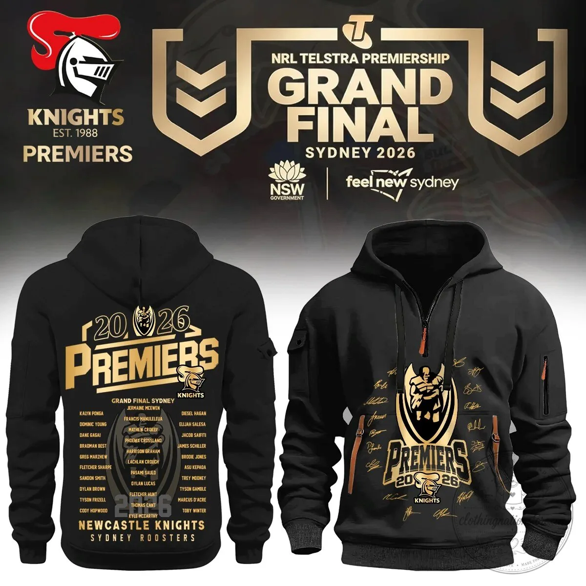 Newcastle Knights Rugby League NRL Premiers 2026 Grand Final Hoodie