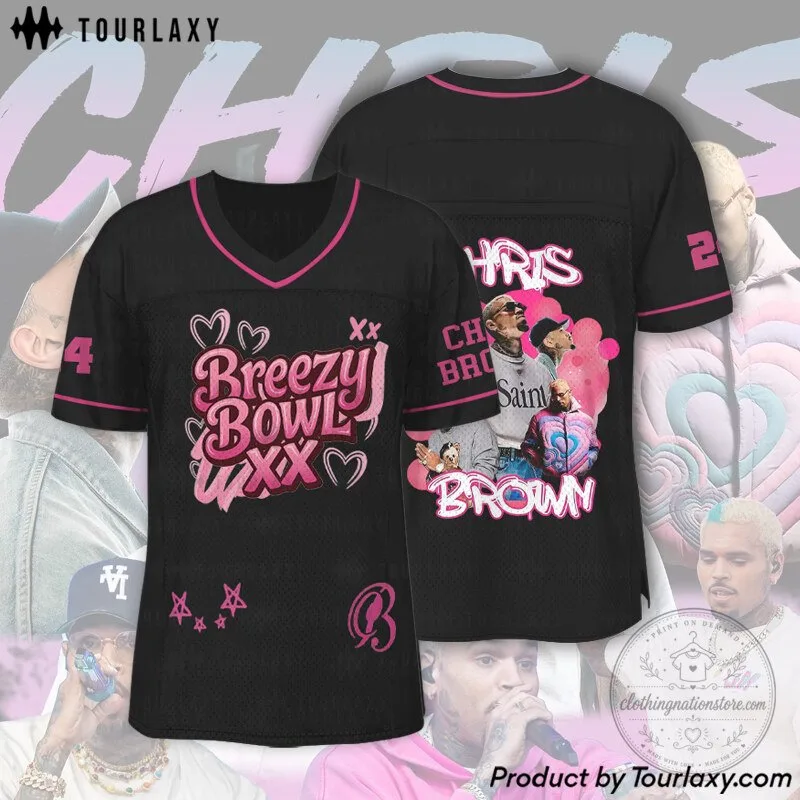 Chris Brown Breezy Bowl Music Tour Black Football Jersey