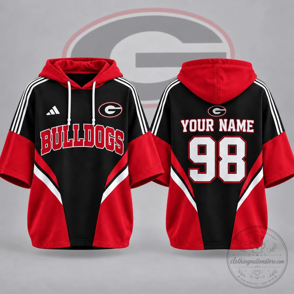 Georgia Bulldogs NCAA Personalized Varsity Colorblock Short Sleeve Hoodie Georgia Bulldogs NCAA Personalized Varsity Colorblock Short Sleeve Hoodie