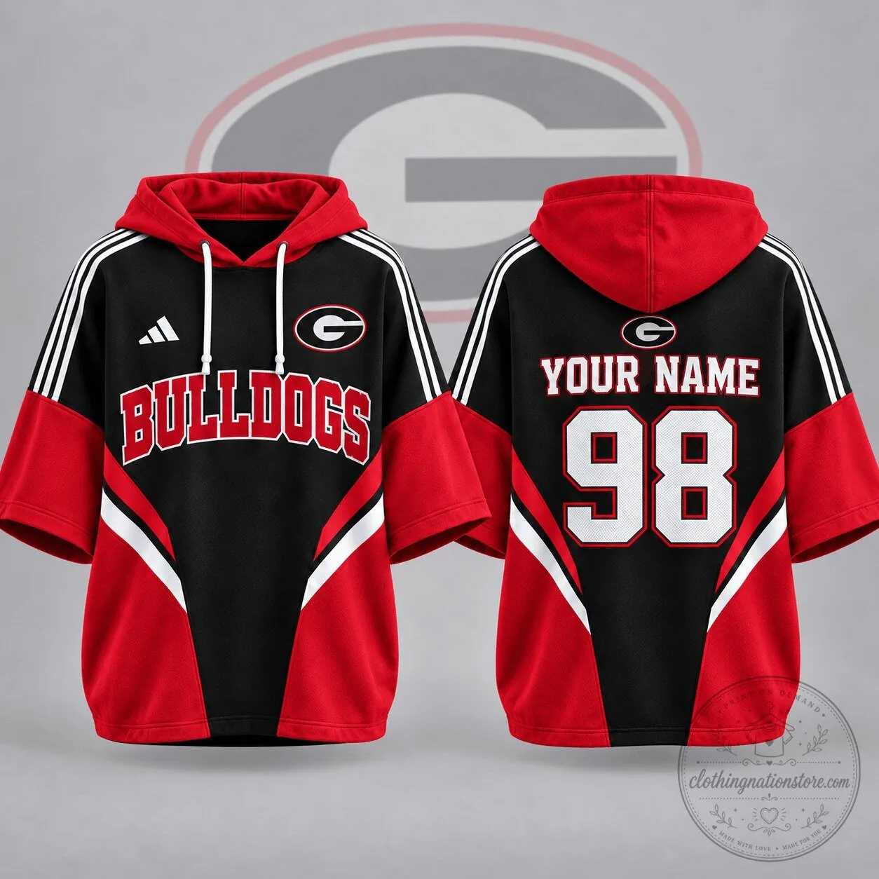 Georgia Bulldogs NCAA Personalized Varsity Colorblock Short Sleeve Hoodie