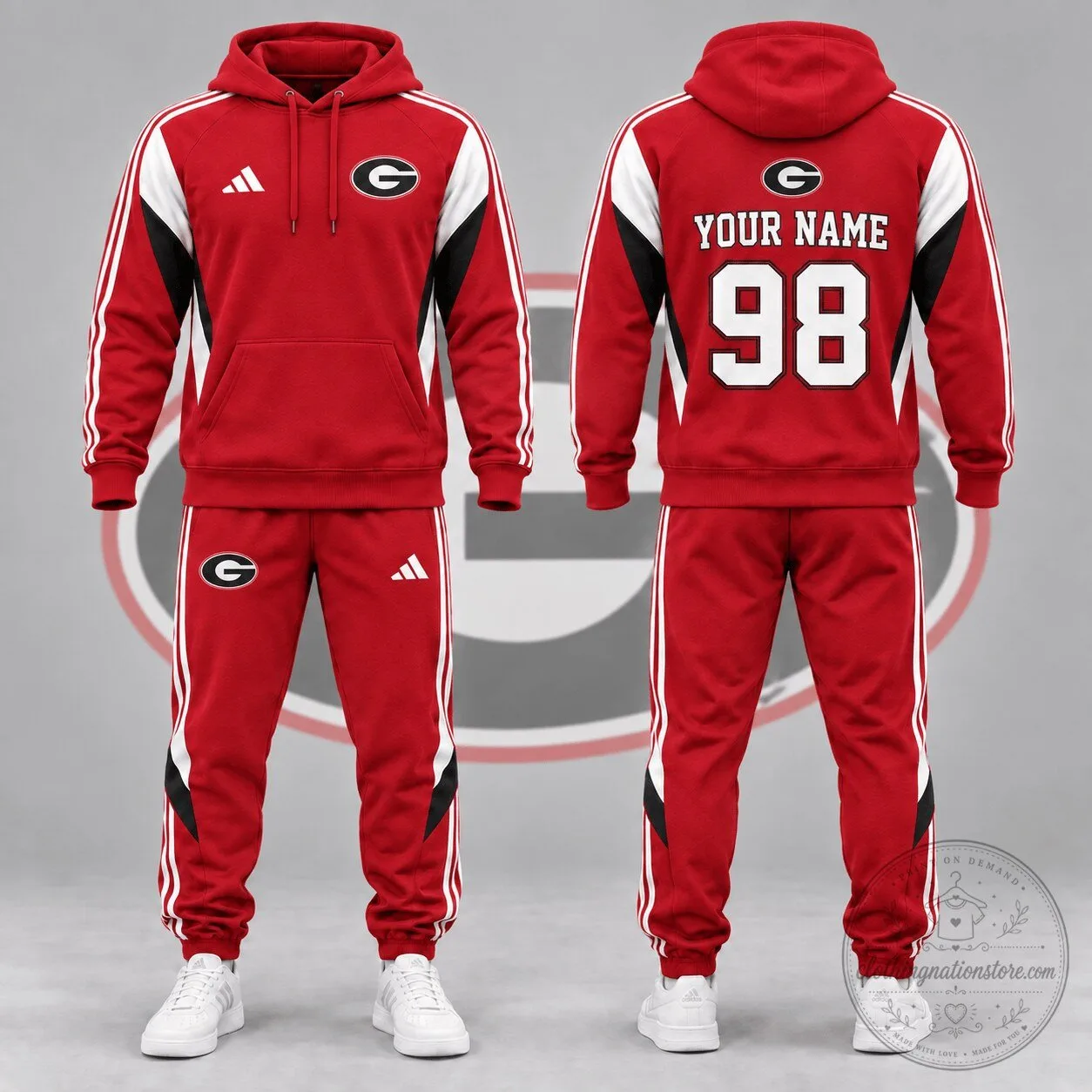 Georgia Bulldogs Personalized Red Hoodie and Jogger Tracksuit Set 2 Georgia Bulldogs Personalized Red Hoodie and Jogger Tracksuit Set