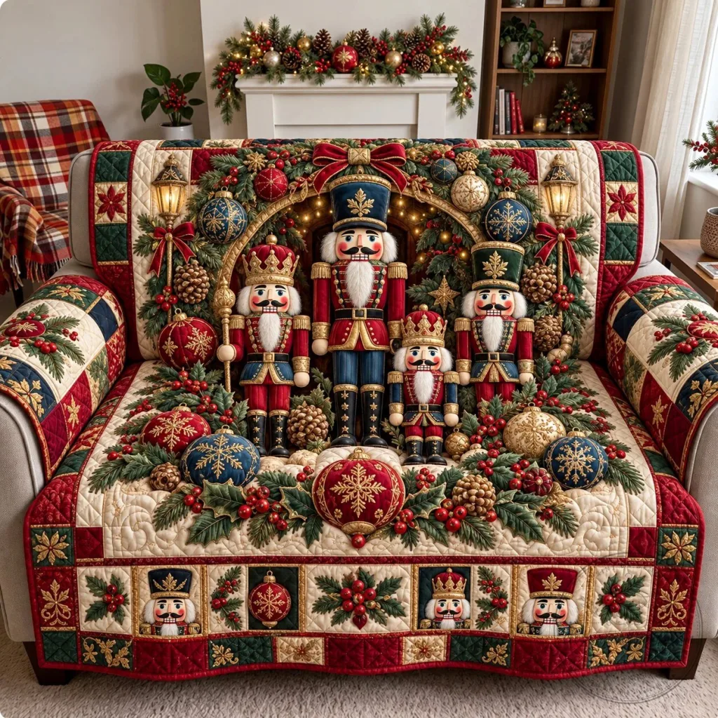 Royal Nutcracker Christmas Quilted Sofa Cover Royal Nutcracker Christmas Quilted Sofa Cover