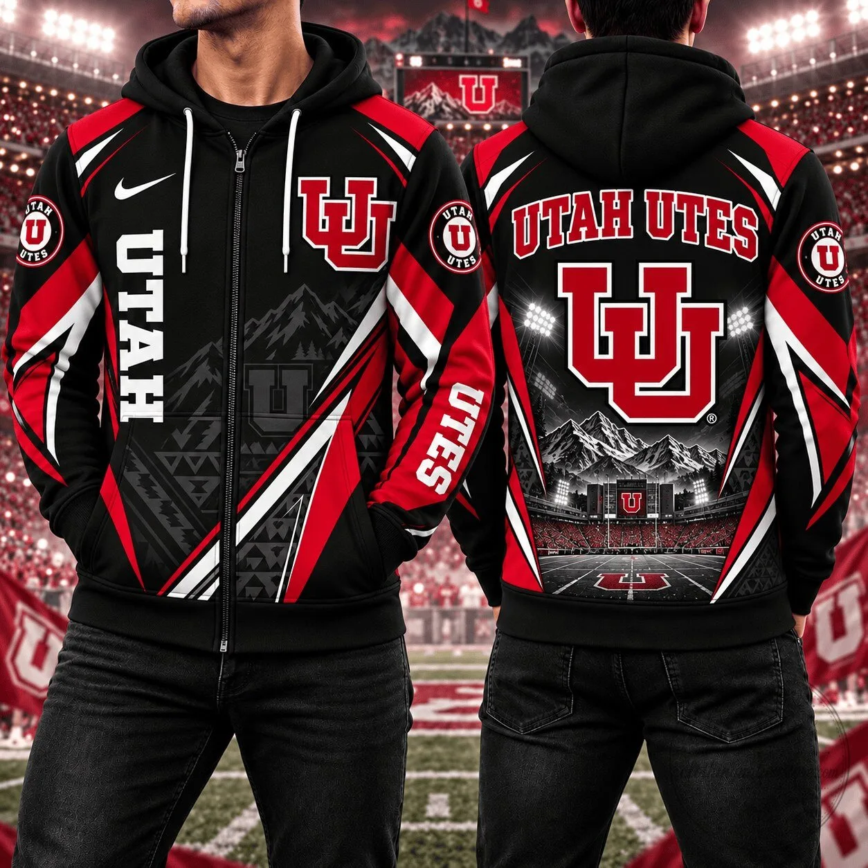 Utah Utes Football Team Premium Game Day Full Zip Hoodie