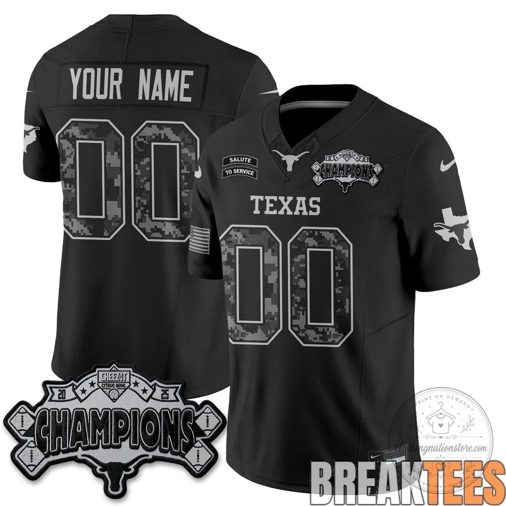 Salute to Service Football Jersey for Texas Longhorns - 2025 Citrus Bowl Champions Edition