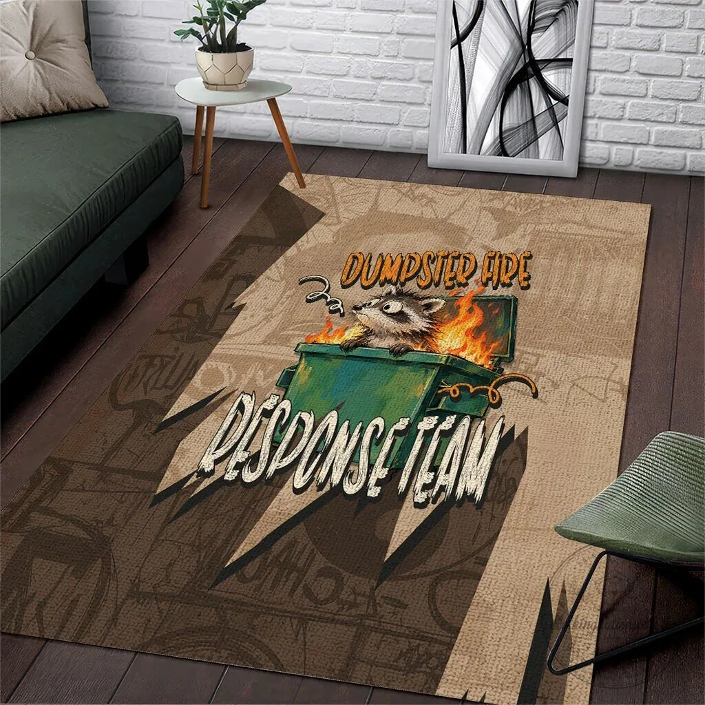 Dumpster Fire Response Team Funny Raccoon Vintage Grunge Collage Area Rug