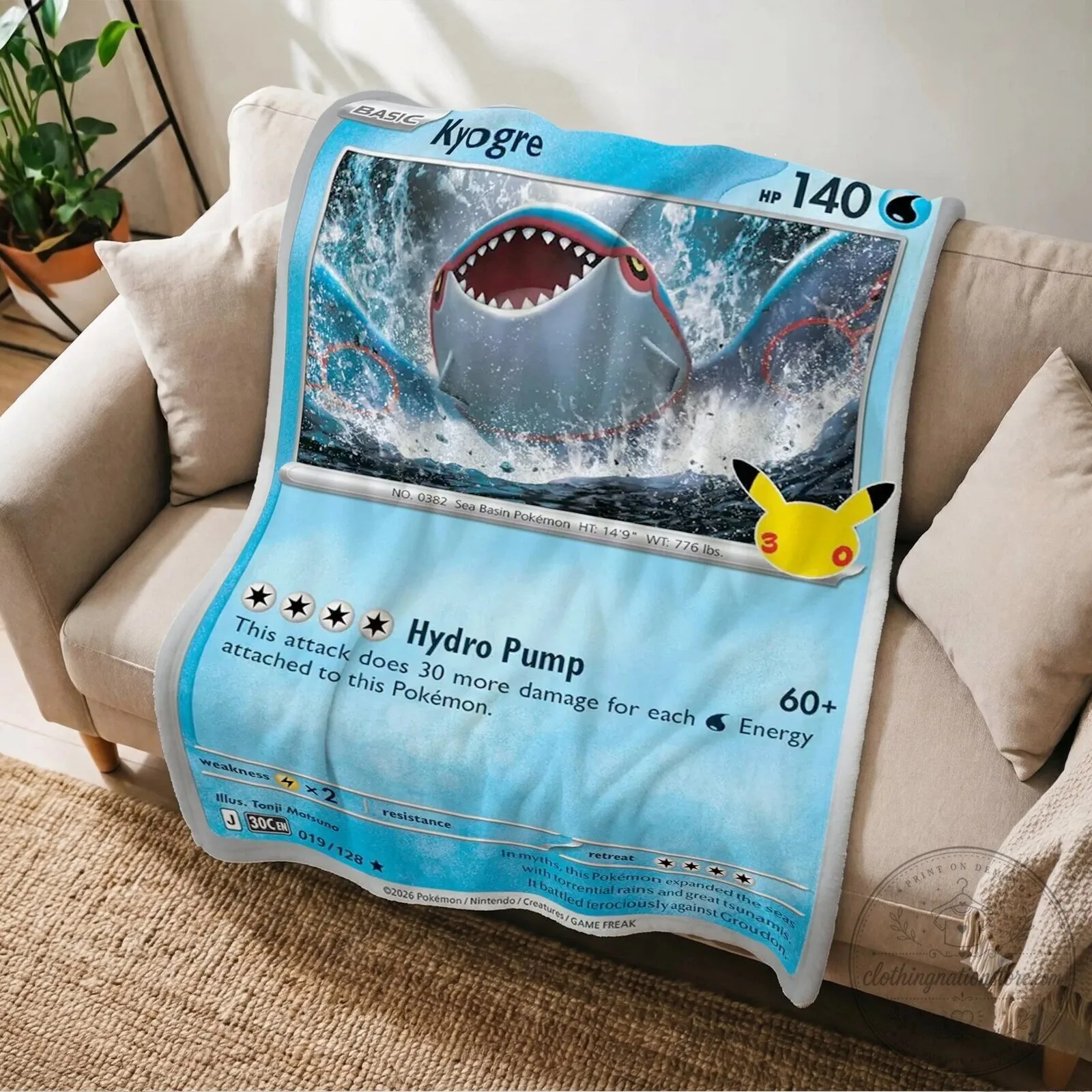 Pokemon Kyogre Trading Card Game Design Fleece Blanket