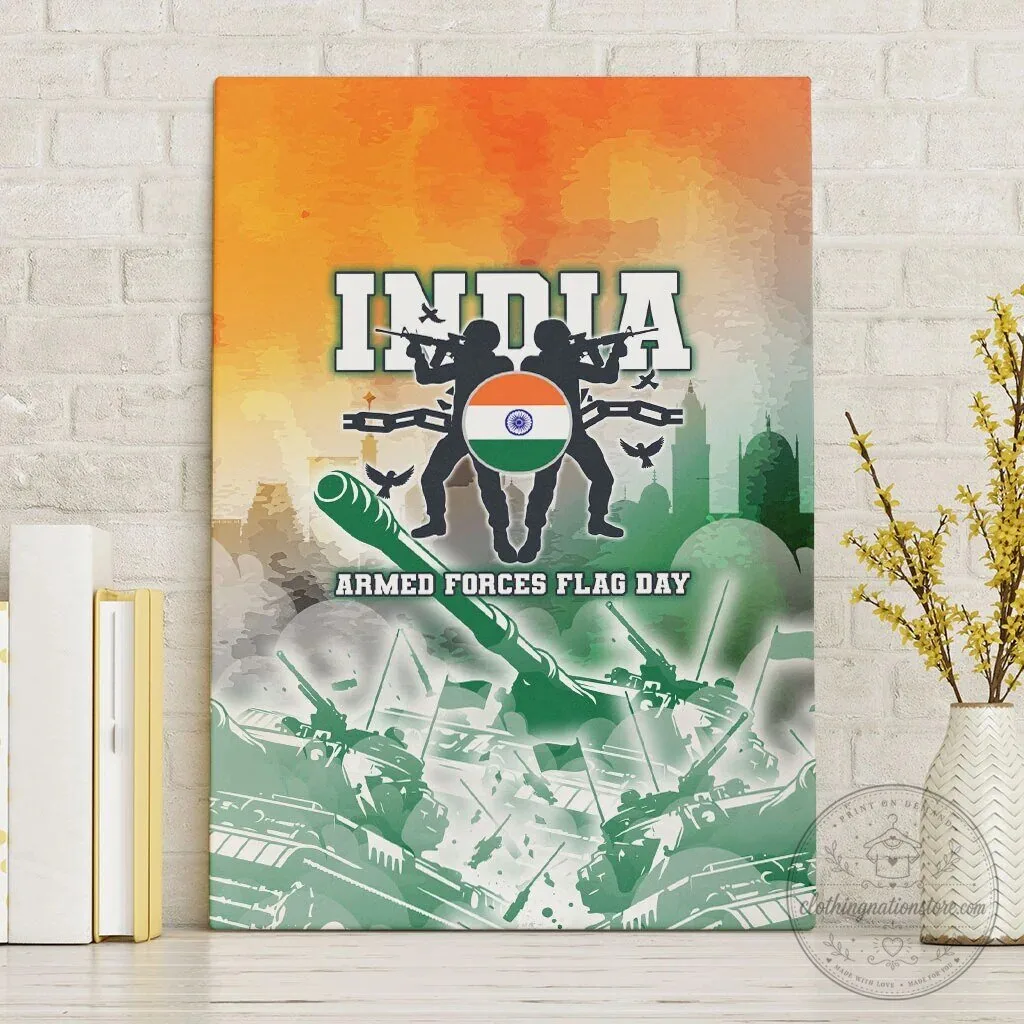 India Armed Forces Flag Day Military Indian Flag Silhouette Canvas Wall Art