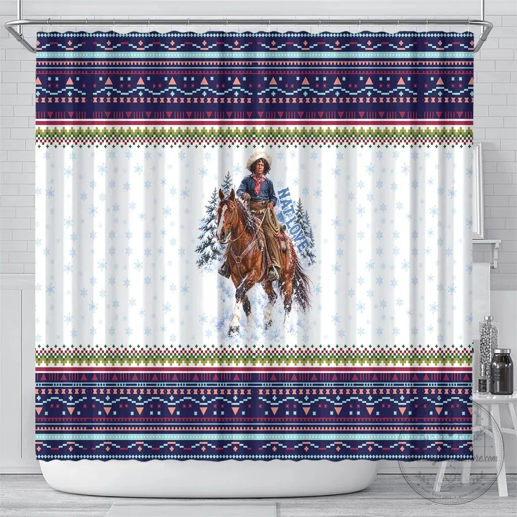 Nat Love African American Cowboy Western Winter Snow Fair Isle Shower Curtain 6 Nat Love African American Cowboy Western Winter Snow Fair Isle Shower Curtain