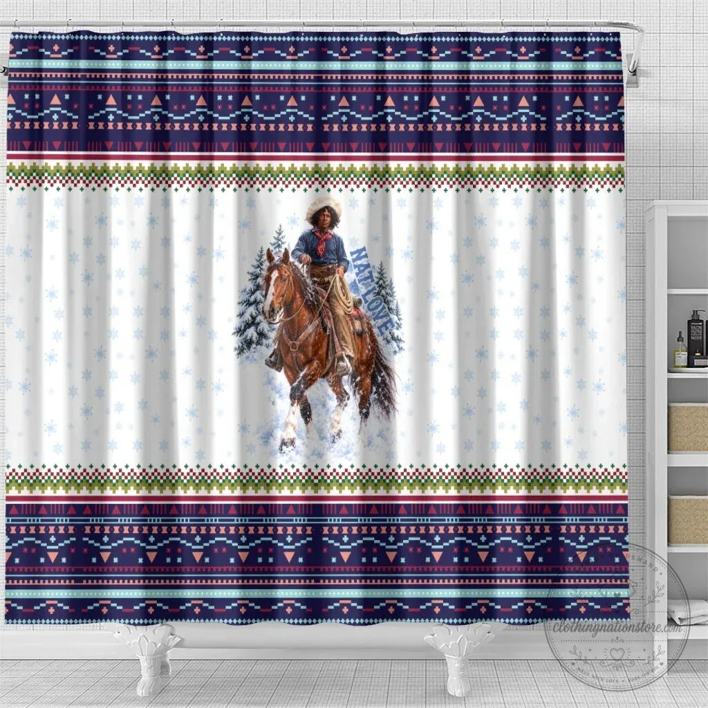 Nat Love African American Cowboy Western Winter Snow Fair Isle Shower Curtain 9 Nat Love African American Cowboy Western Winter Snow Fair Isle Shower Curtain
