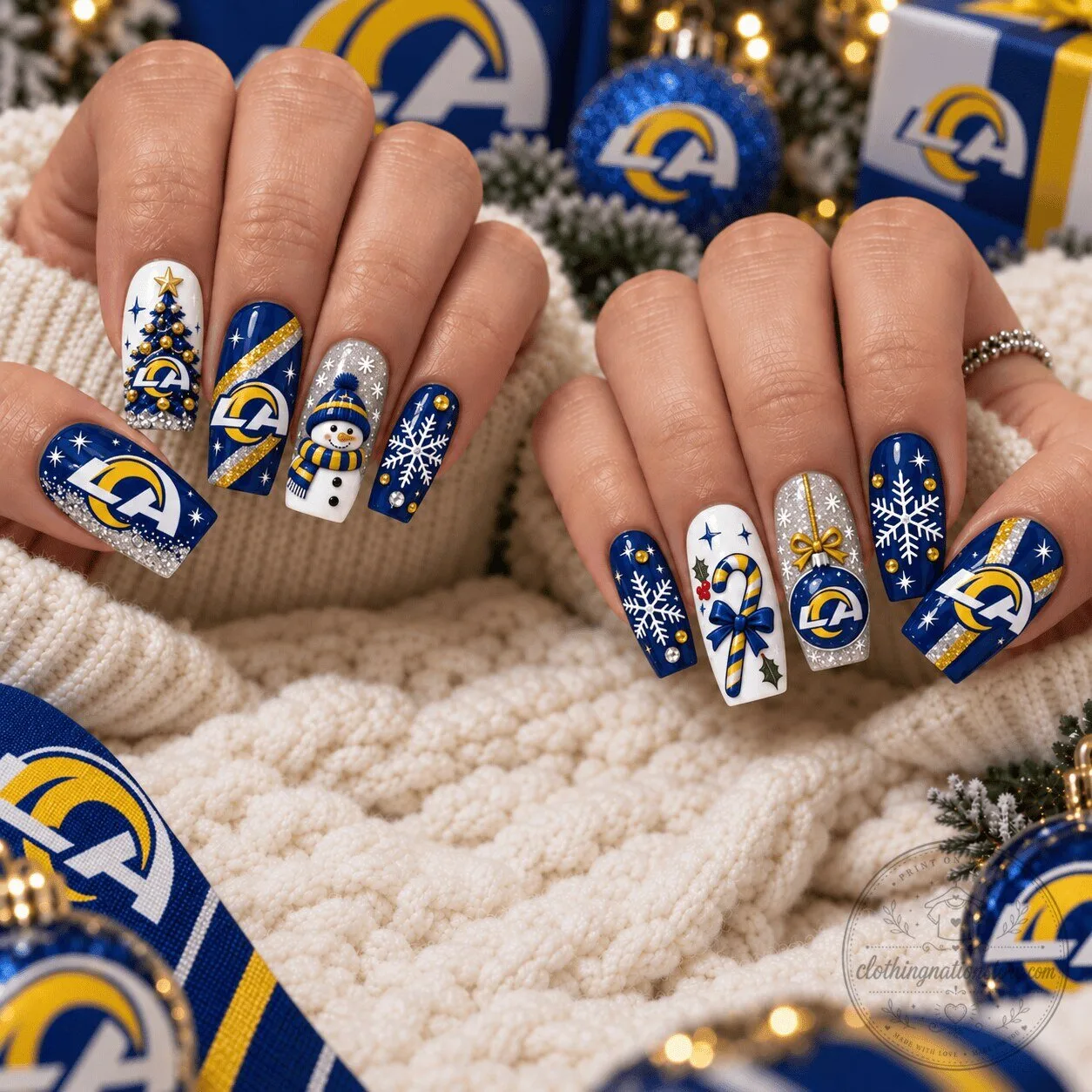Los Angeles Rams Christmas Spirit Football Team Press On Nails